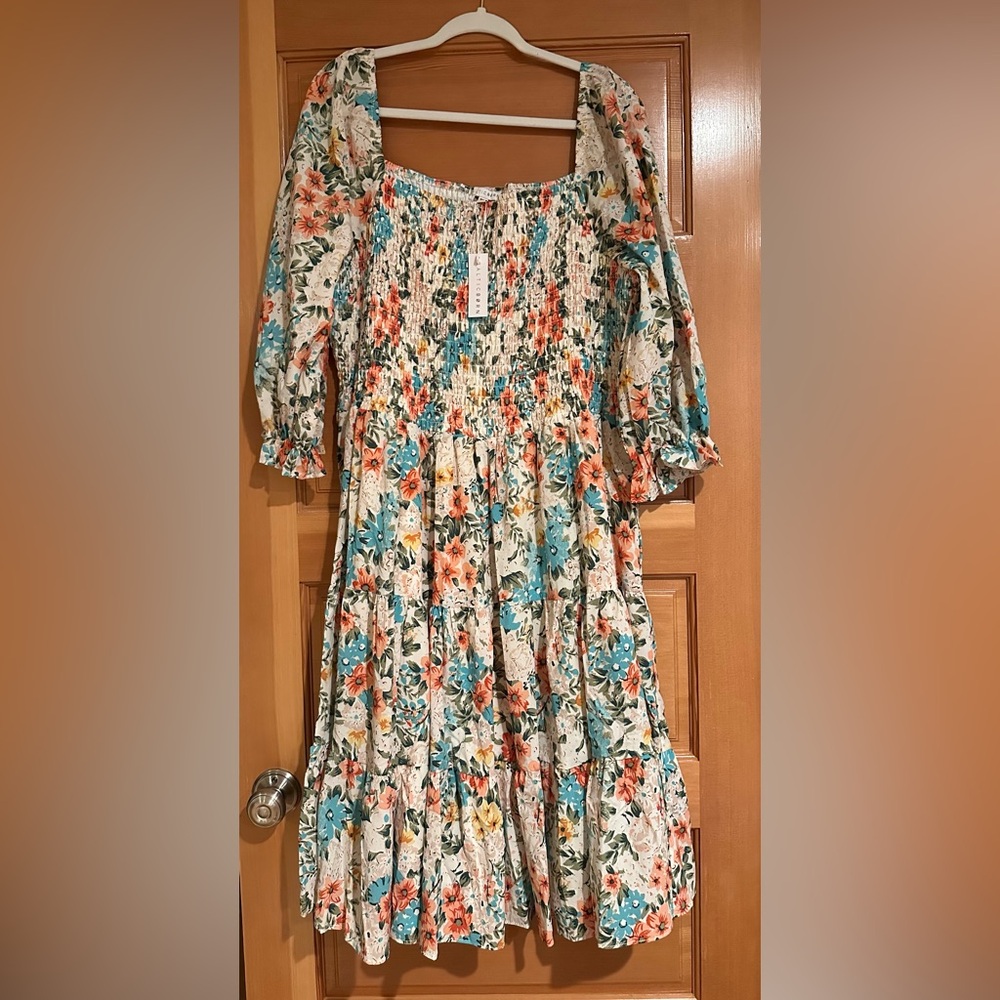 Baltic Born Floral Midi Dress in Blue and Orange